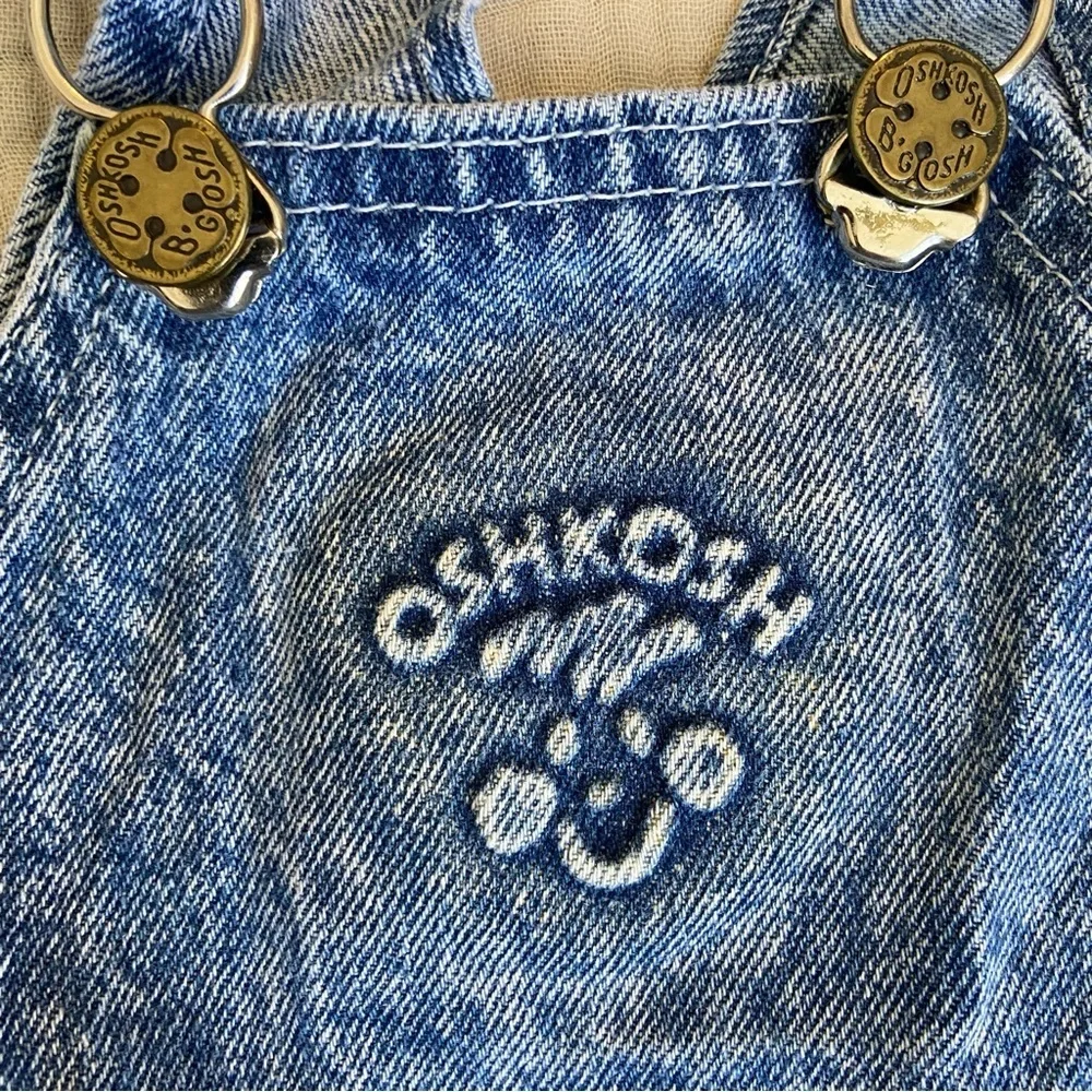 Vtg 80s Oshkosh Acid Wash Denim Overalls Size 18mo Classic Retro Country Blue